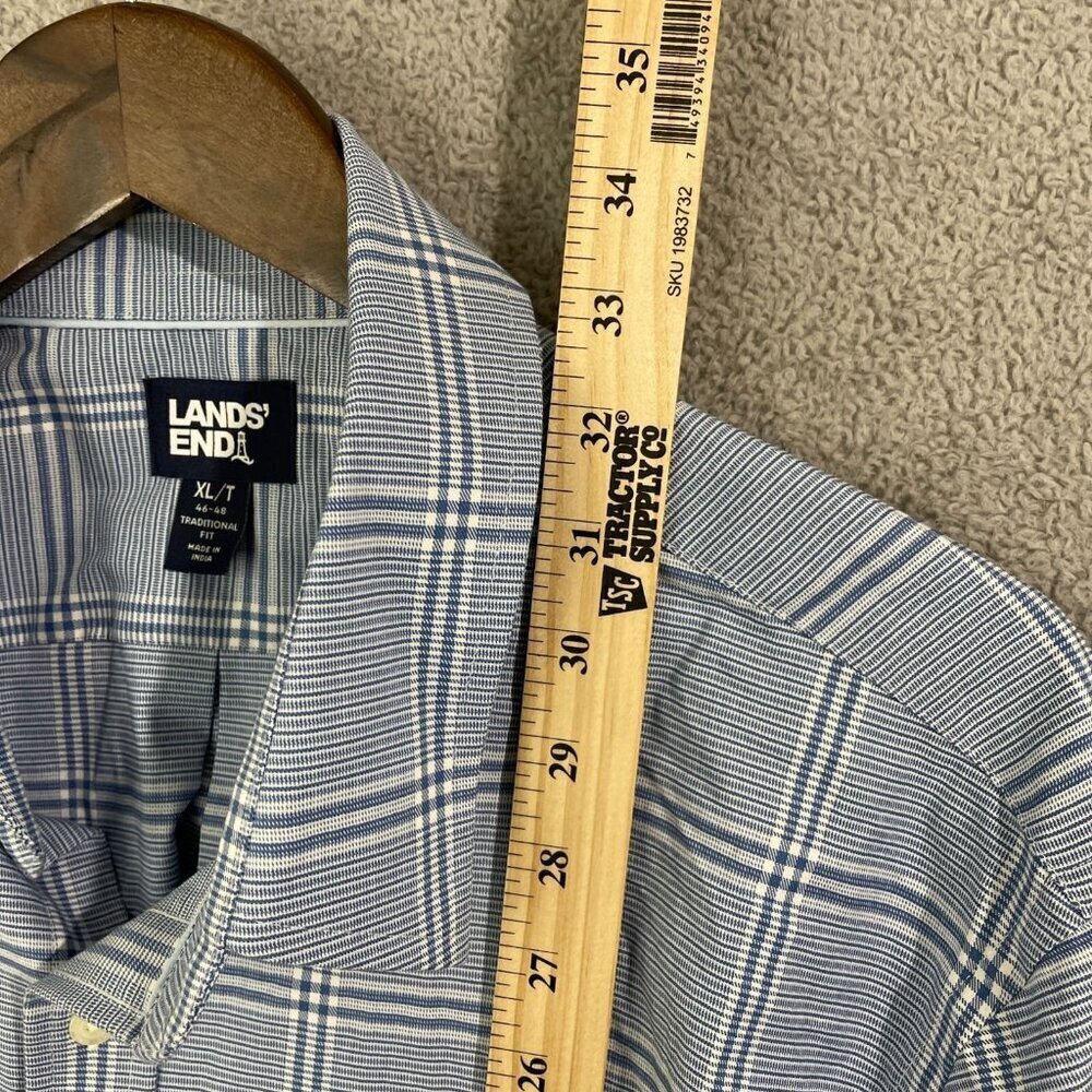 NWOT Lands' End Men's XL Blue & White Plaid Button-Down Shirt Traditional Fit - Picture 3 of 7